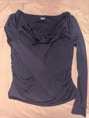 Navy black Long-Sleeve Drape Neck Top
